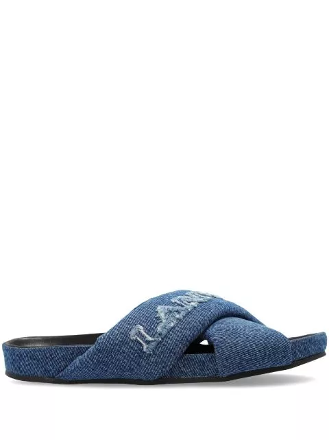 Lanvin logo-embroidered crossover denim slides Women 0118