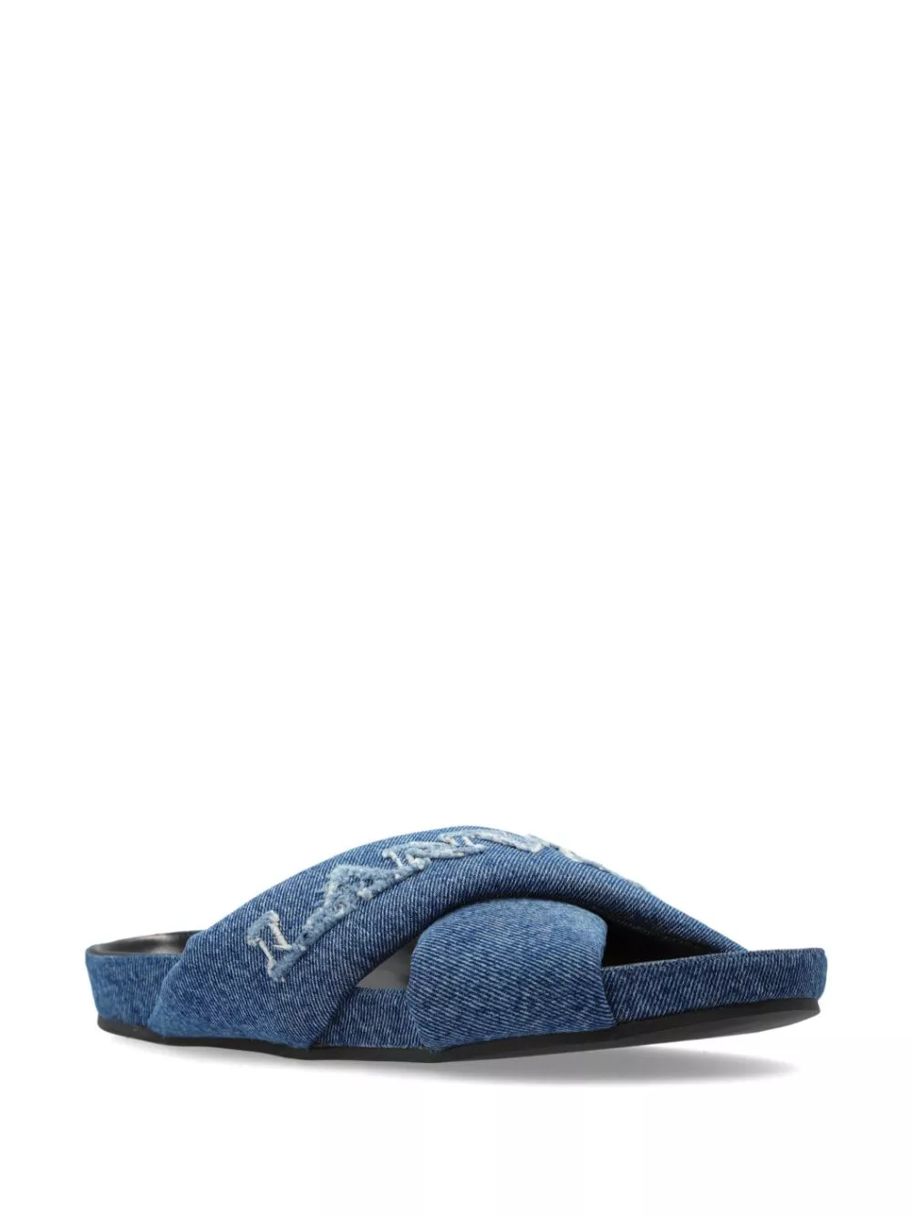 Cheap Lanvin logo-embroidered crossover denim slides Women 0118