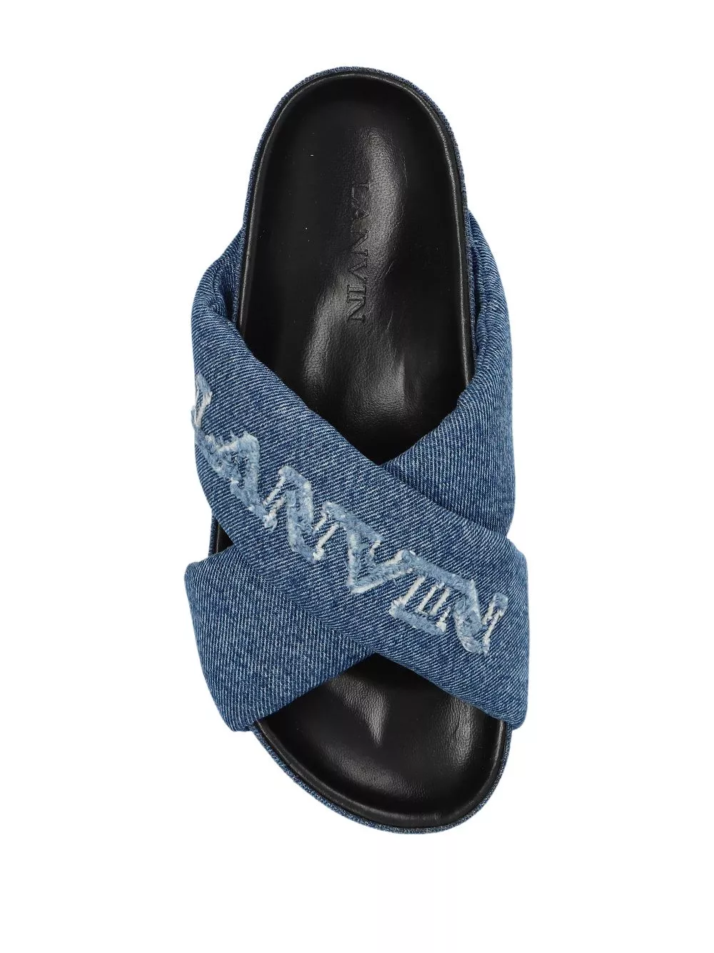 Cheap Lanvin logo-embroidered crossover denim slides Women 0118